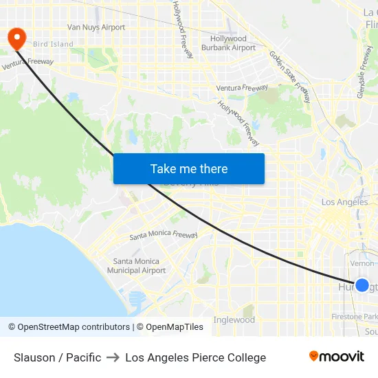 Slauson / Pacific to Los Angeles Pierce College map