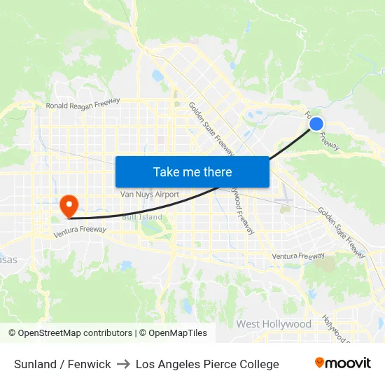 Sunland / Fenwick to Los Angeles Pierce College map