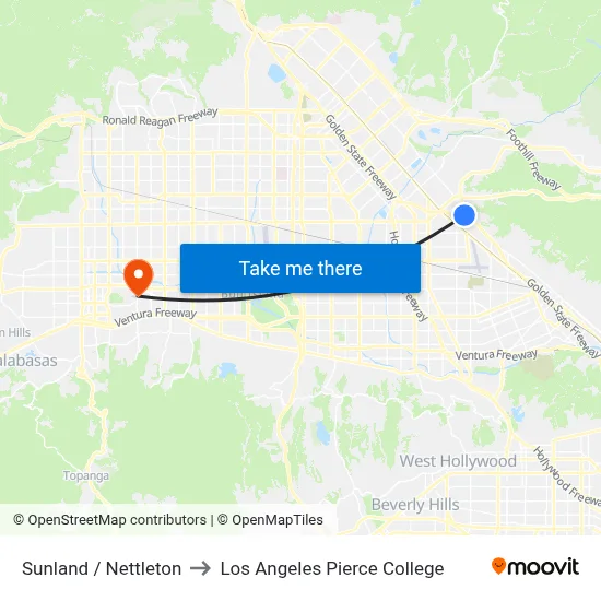 Sunland / Nettleton to Los Angeles Pierce College map