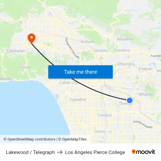Lakewood / Telegraph to Los Angeles Pierce College map