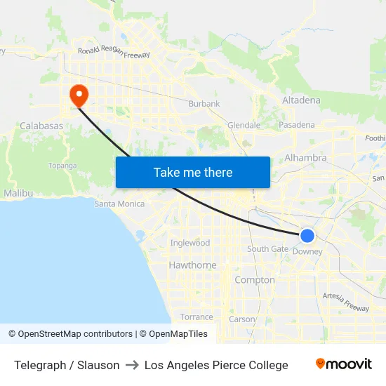 Telegraph / Slauson to Los Angeles Pierce College map