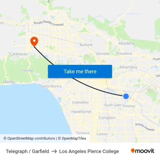 Telegraph / Garfield to Los Angeles Pierce College map