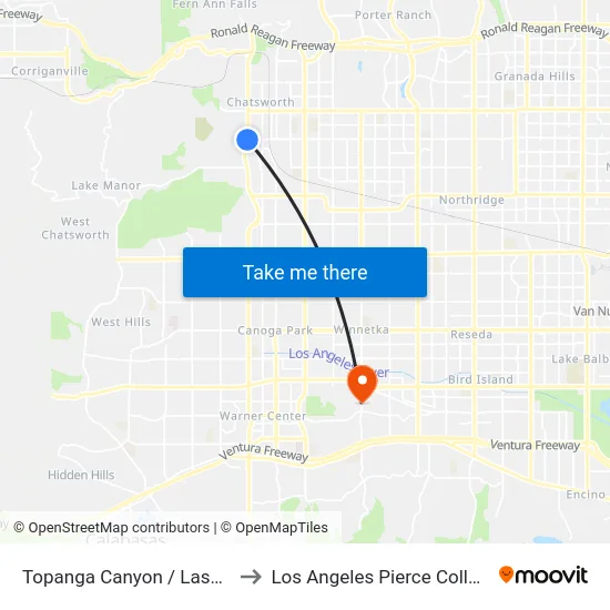 Topanga Canyon / Lassen to Los Angeles Pierce College map