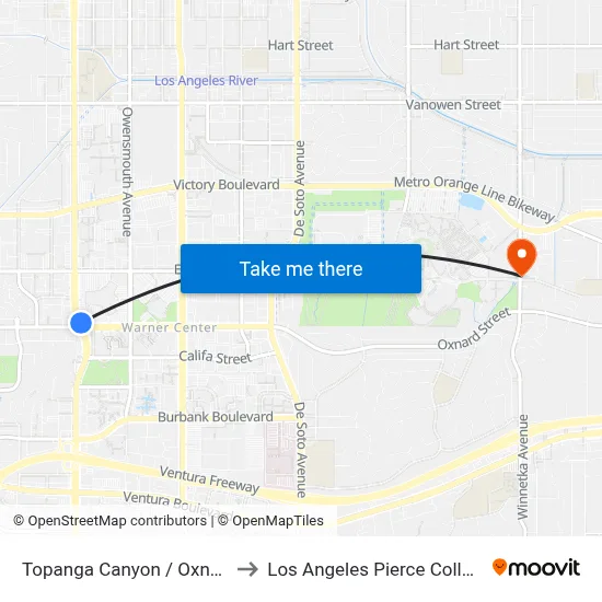 Topanga Canyon / Oxnard to Los Angeles Pierce College map