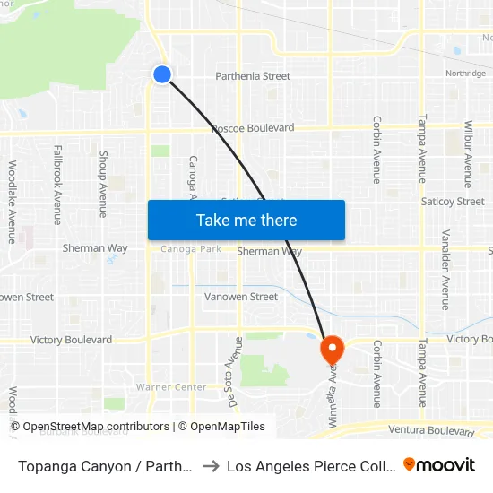 Topanga Canyon / Parthenia to Los Angeles Pierce College map