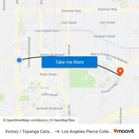 Victory / Topanga Canyon to Los Angeles Pierce College map