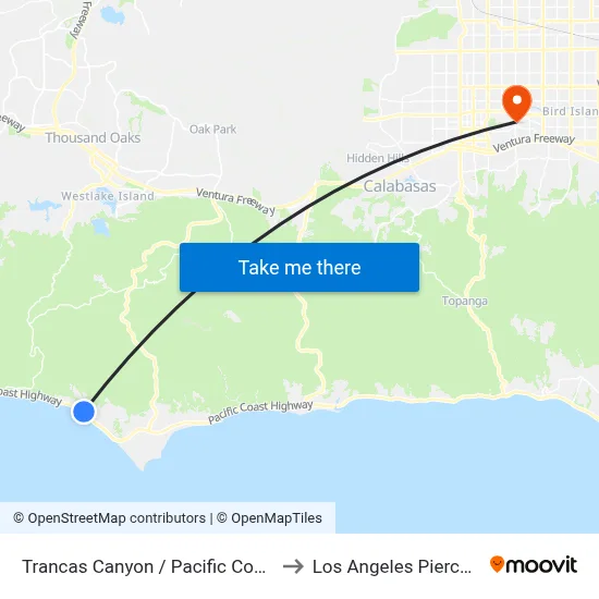 Trancas Canyon / Pacific Coast Highway to Los Angeles Pierce College map