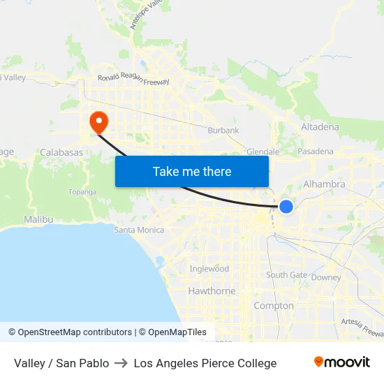 Valley / San Pablo to Los Angeles Pierce College map
