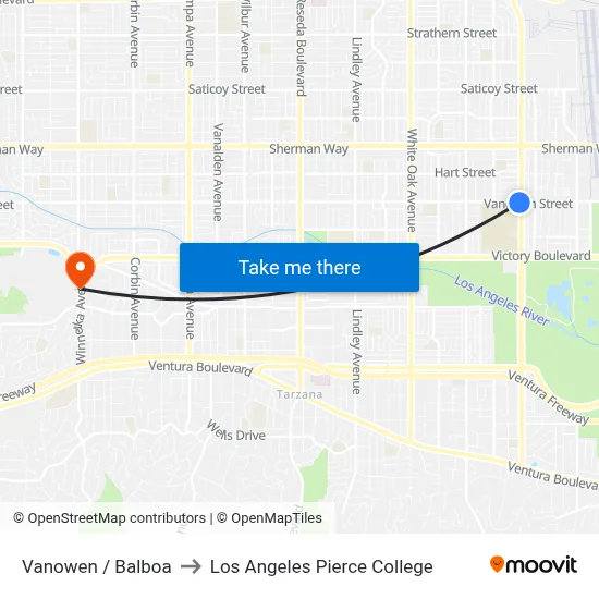 Vanowen / Balboa to Los Angeles Pierce College map