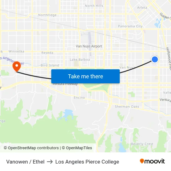 Vanowen / Ethel to Los Angeles Pierce College map
