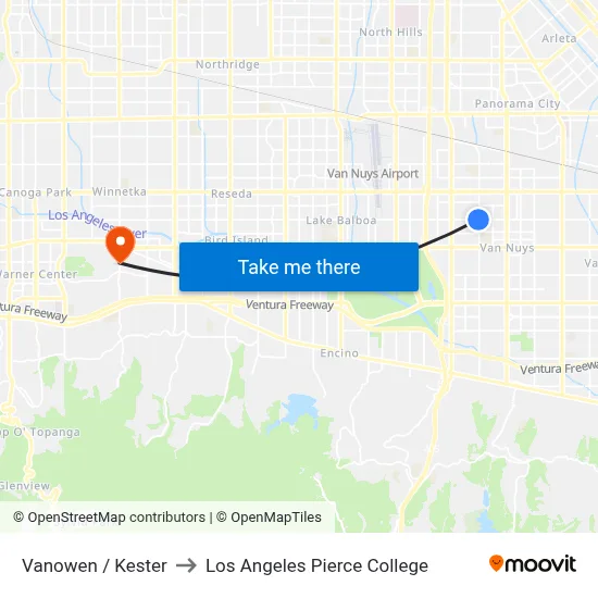 Vanowen / Kester to Los Angeles Pierce College map