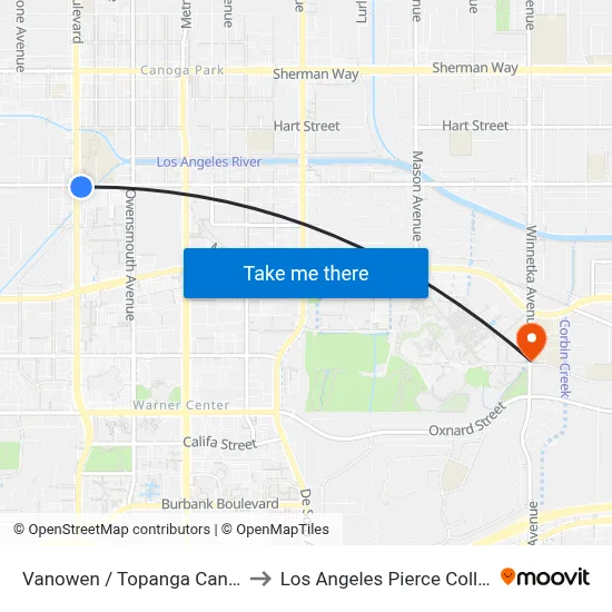 Vanowen / Topanga Canyon to Los Angeles Pierce College map
