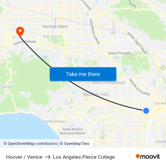 Hoover / Venice to Los Angeles Pierce College map