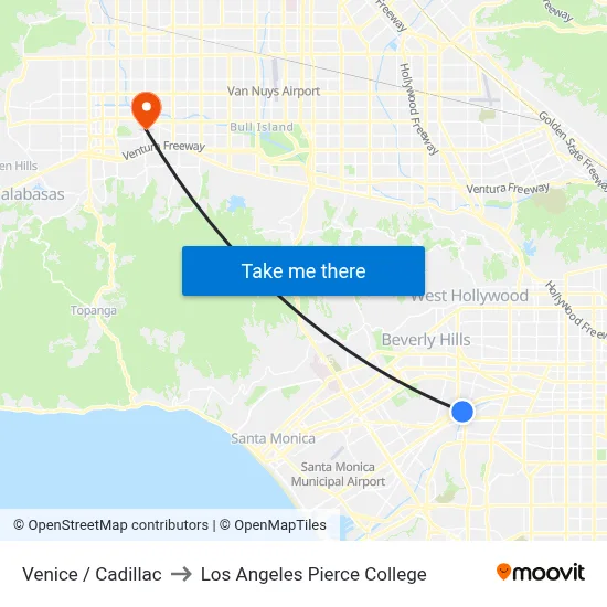 Venice / Cadillac to Los Angeles Pierce College map