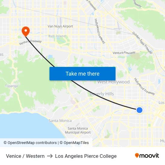 Venice / Western to Los Angeles Pierce College map