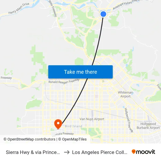 Sierra Hwy & via Princessa to Los Angeles Pierce College map