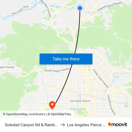 Soledad Canyon Rd & Rainbow Gln Dr to Los Angeles Pierce College map