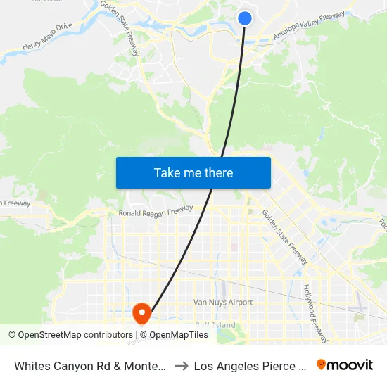 Whites Canyon Rd & Monterra Ridge to Los Angeles Pierce College map