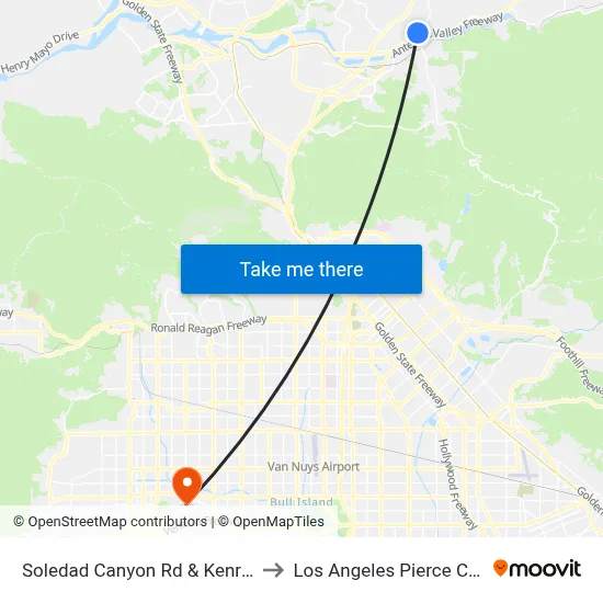 Soledad Canyon Rd & Kenroy Ave to Los Angeles Pierce College map