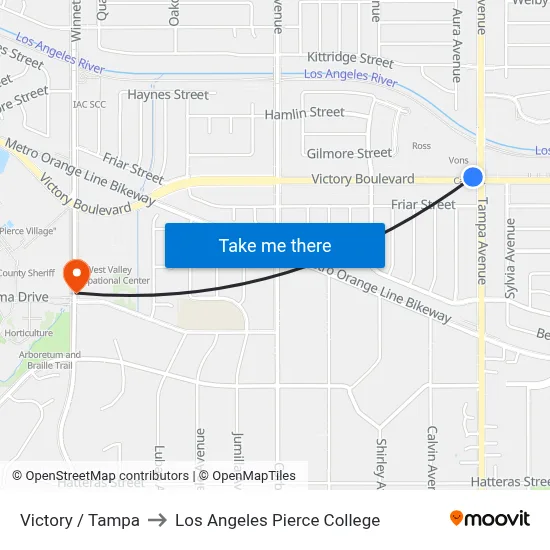 Victory / Tampa to Los Angeles Pierce College map