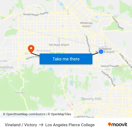 Vineland / Victory to Los Angeles Pierce College map