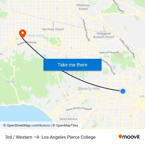 3rd / Western to Los Angeles Pierce College map