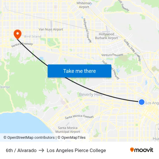 6th / Alvarado to Los Angeles Pierce College map