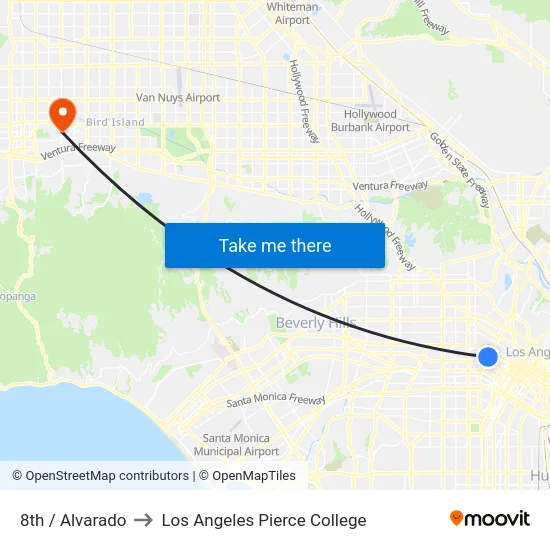 8th / Alvarado to Los Angeles Pierce College map