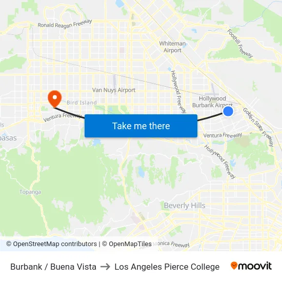 Burbank / Buena Vista to Los Angeles Pierce College map