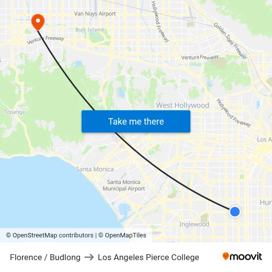 Florence / Budlong to Los Angeles Pierce College map