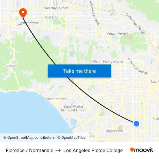 Florence / Normandie to Los Angeles Pierce College map