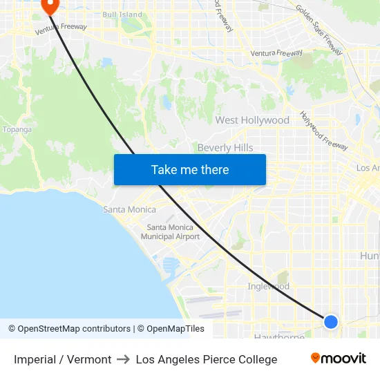 Imperial / Vermont to Los Angeles Pierce College map
