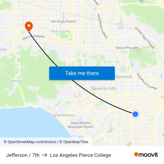 Jefferson / 7th to Los Angeles Pierce College map
