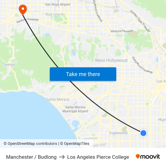 Manchester / Budlong to Los Angeles Pierce College map