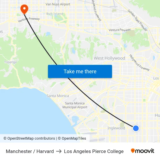 Manchester / Harvard to Los Angeles Pierce College map