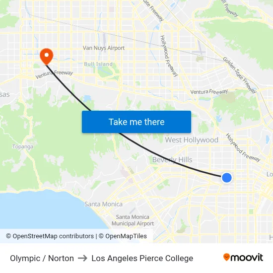Olympic / Norton to Los Angeles Pierce College map