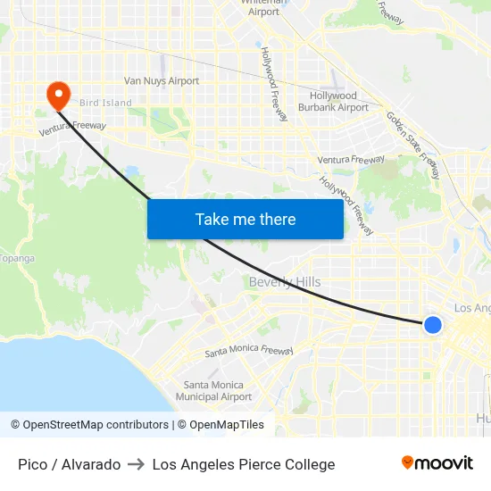 Pico / Alvarado to Los Angeles Pierce College map