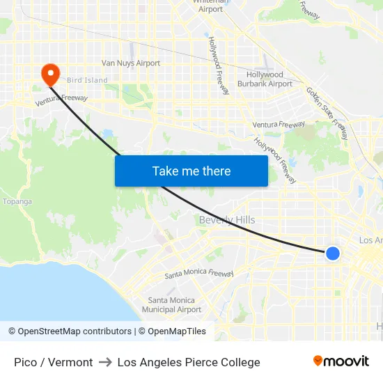 Pico / Vermont to Los Angeles Pierce College map