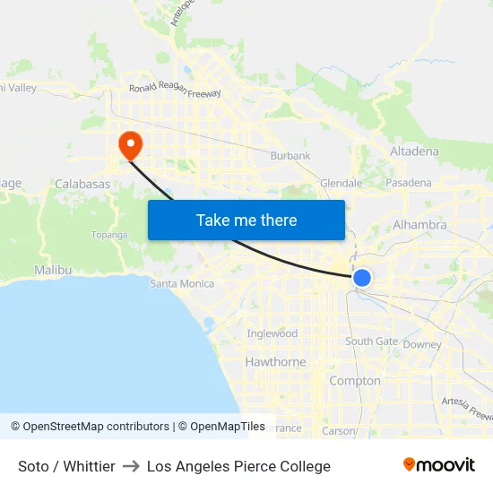 Soto / Whittier to Los Angeles Pierce College map