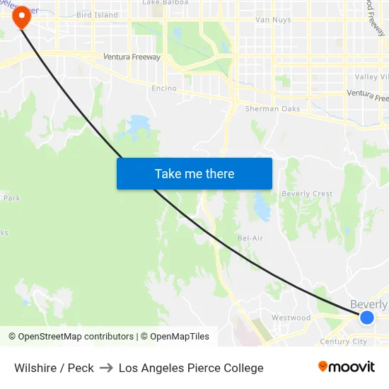 Wilshire / Peck to Los Angeles Pierce College map