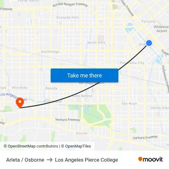 Arleta / Osborne to Los Angeles Pierce College map