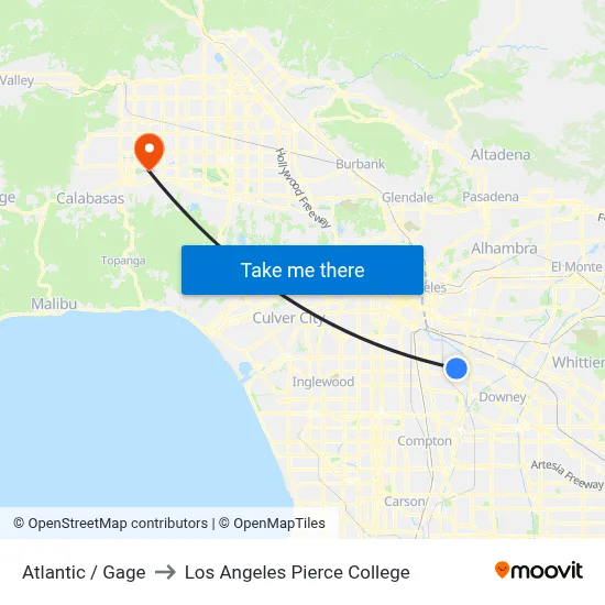 Atlantic / Gage to Los Angeles Pierce College map