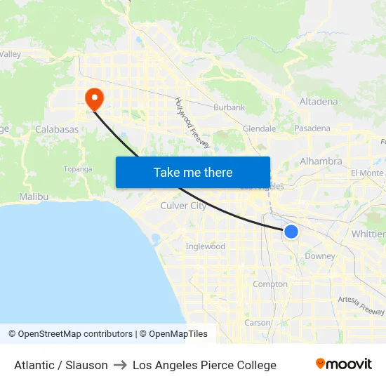 Atlantic / Slauson to Los Angeles Pierce College map