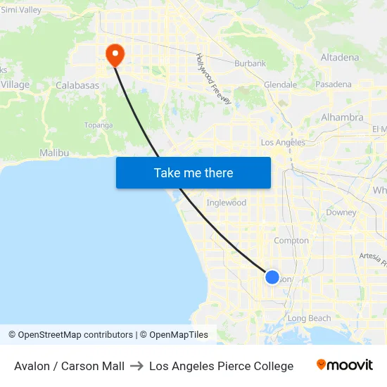 Avalon / Carson Mall to Los Angeles Pierce College map