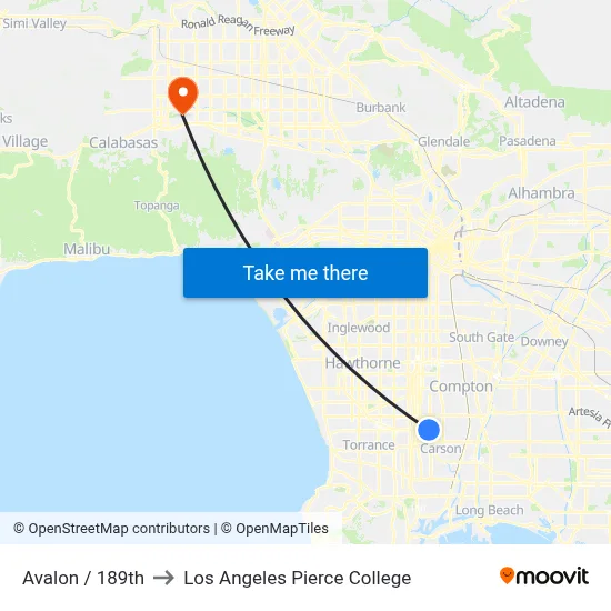 Avalon / 189th to Los Angeles Pierce College map