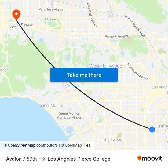 Avalon / 67th to Los Angeles Pierce College map