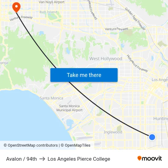 Avalon / 94th to Los Angeles Pierce College map