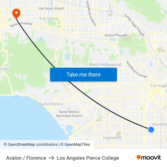 Avalon / Florence to Los Angeles Pierce College map
