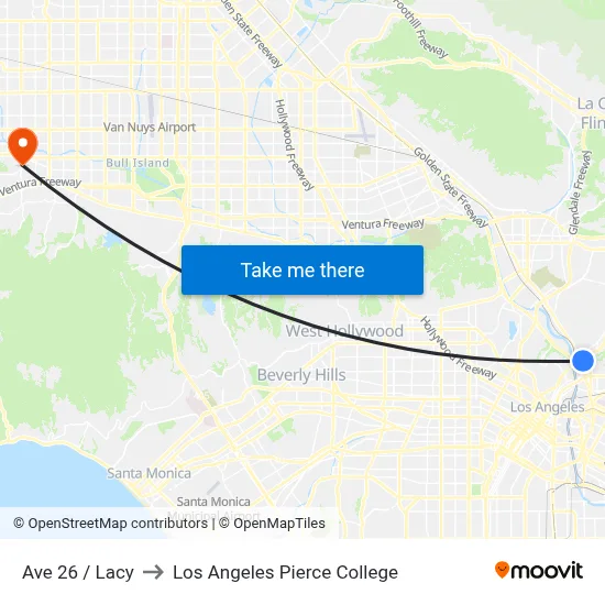 Ave 26 / Lacy to Los Angeles Pierce College map