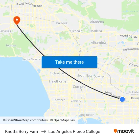 Knotts Berry Farm to Los Angeles Pierce College map